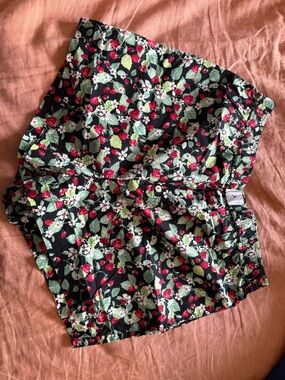 Anthropologie Black Floral & Strawberry High-Waist Shorts